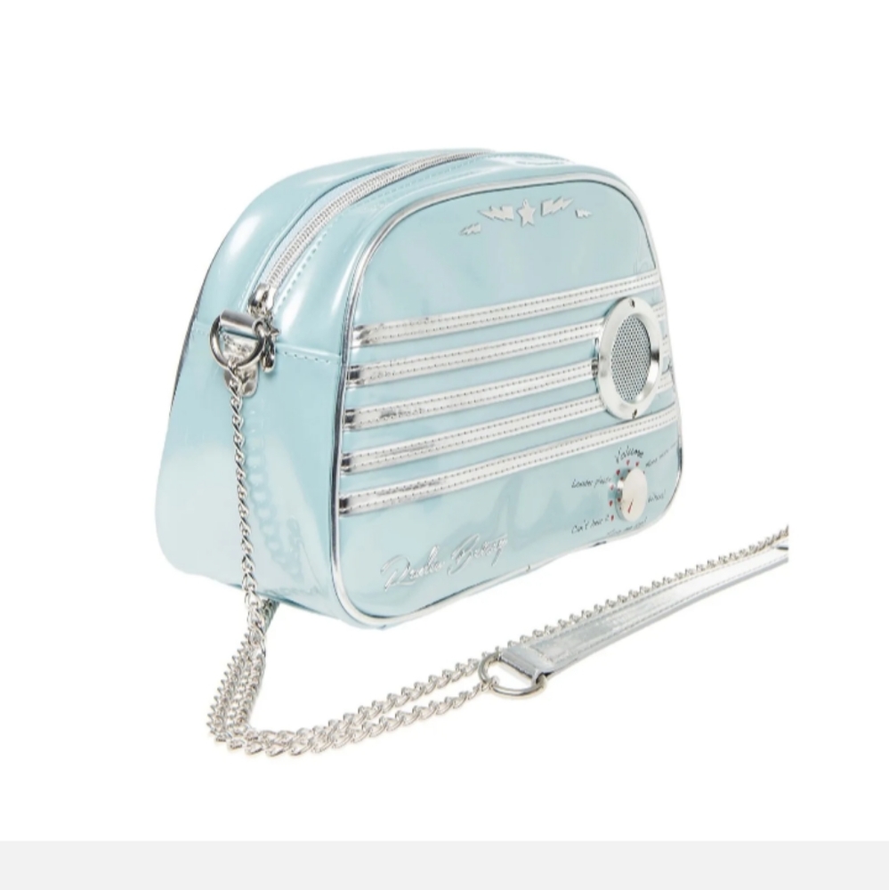 New! BETSEY JOHNSON Blue Silver Vintage Radio Waves Crossbody Shoulder Bag Purse - Picture 3 of 15